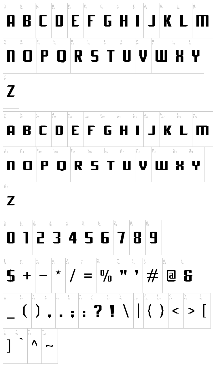 J-LOG Rebellion Sans font map